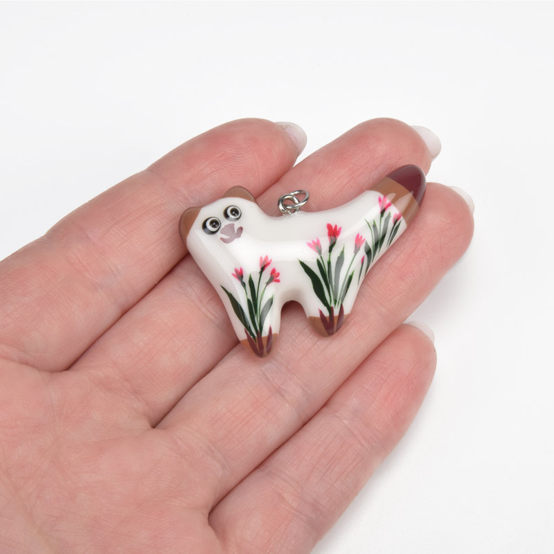 Підвіска Котик з полімерної глини, 40х27 мм, З малюнком (POD-059375)