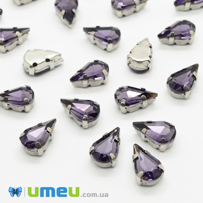 Шатон крапля 10х6 мм, Темне срібло, Фіолетовий (KAB-038065)