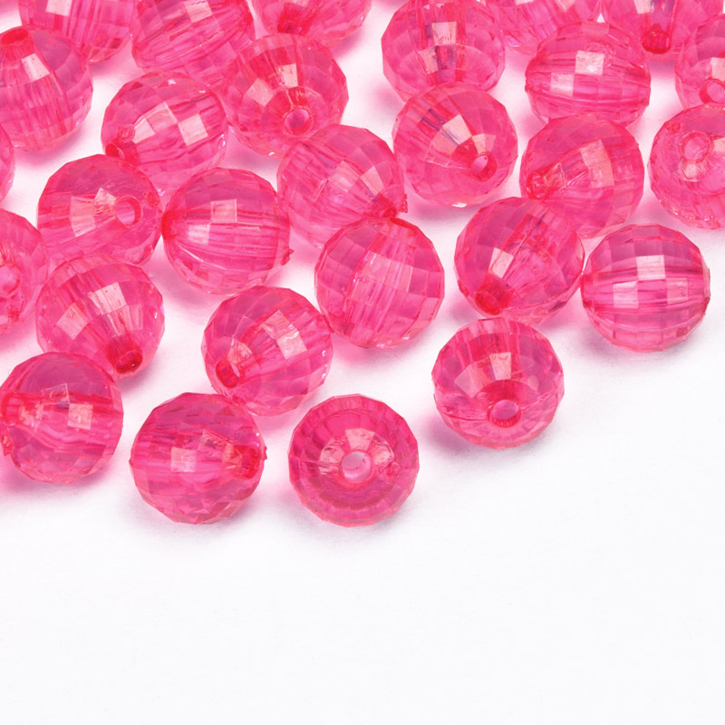 Бусины акриловые, Круглые граненые, 8 мм, Малиновые (BUS-059873)