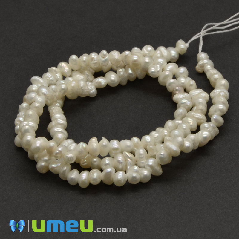 Бусина натуральный камень Жемчуг речной молочный, 3-4 мм (BUS-039404)