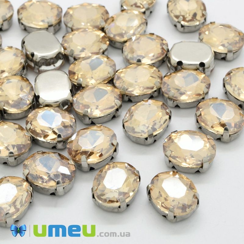 Шатон овальний 10х8 мм, Темне срібло, Бежевий (KAB-037974)