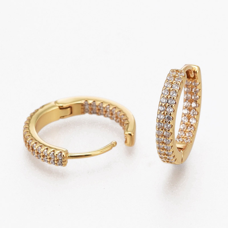 Серьги-кольца Huggie, Латунь с покрытием 18 kt, Стразы куб. цирконий, 16х3 мм (OSN-053101)