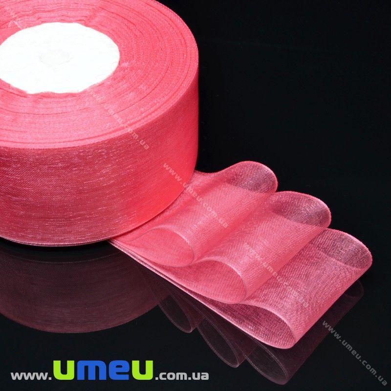 Стрічка з органзи, 40 мм, Коралове (LEN-016606)