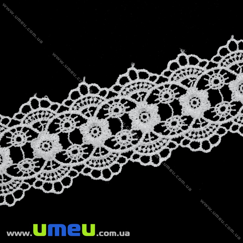 Мереживо плетене Квіти, 60 мм, Біле (LEN-034706)