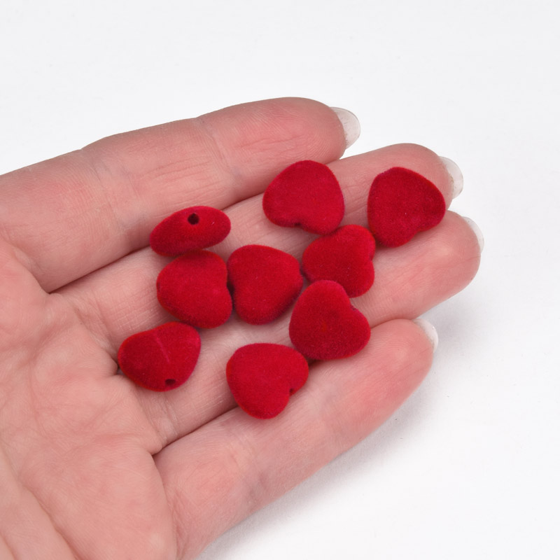 Намистина оксамитова, Серце, 12х11х5 мм, Червона (BUS-060180)