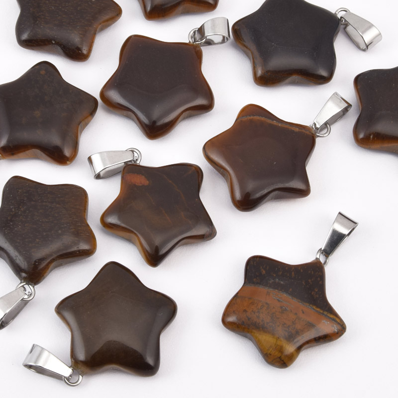 Подвеска Звезда, Натур. камень Тигровый глаз, 23х20 мм (POD-031867)