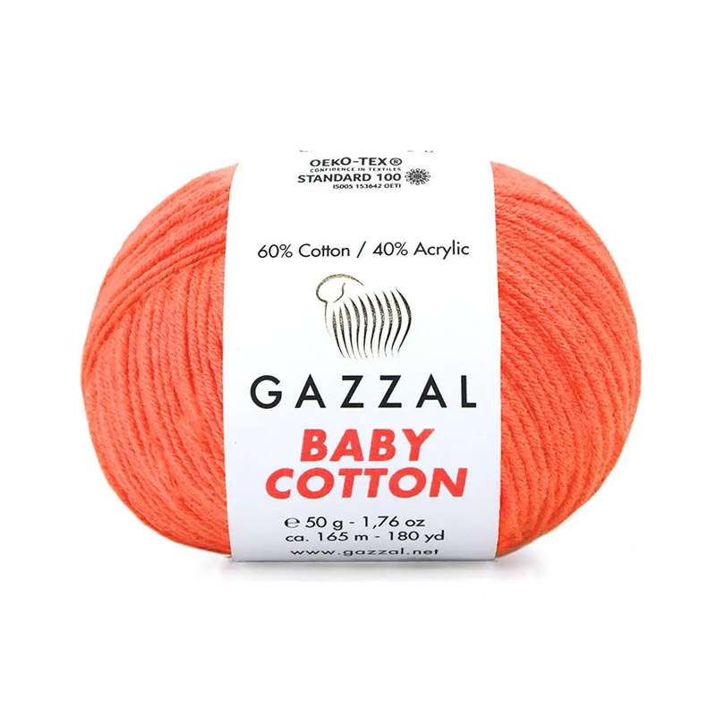 Пряжа Gazzal Baby Cotton №3459, 50 г, 165 м, Коралловая (YAR-060772)