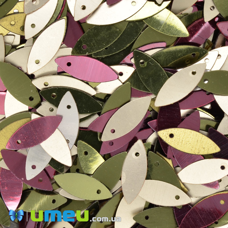 Пайетки Индия лодочка, 15х7 мм, Микс оливково-сиреневый (PAI-041053)