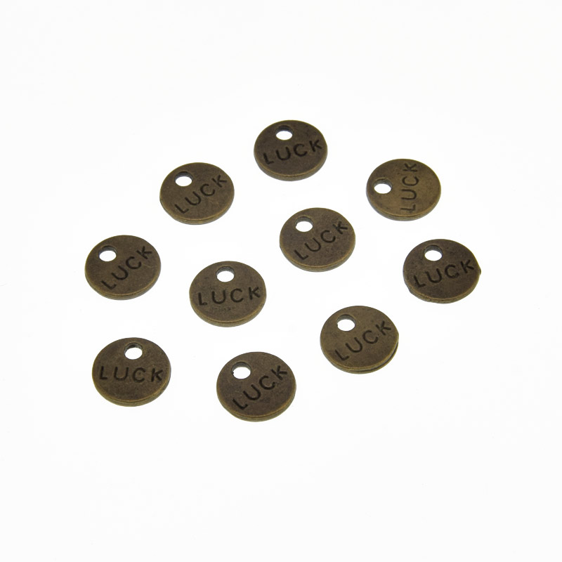 Набор подвесок метал.Круглые Luck (двухстор.), 9 мм, Античная бронза (POD-025605)