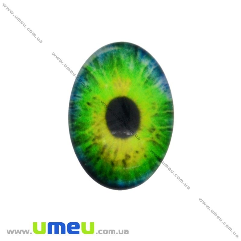Кабошон скляний з принтом Око, 18х13 мм, Зелений, Овал (KAB-018710)