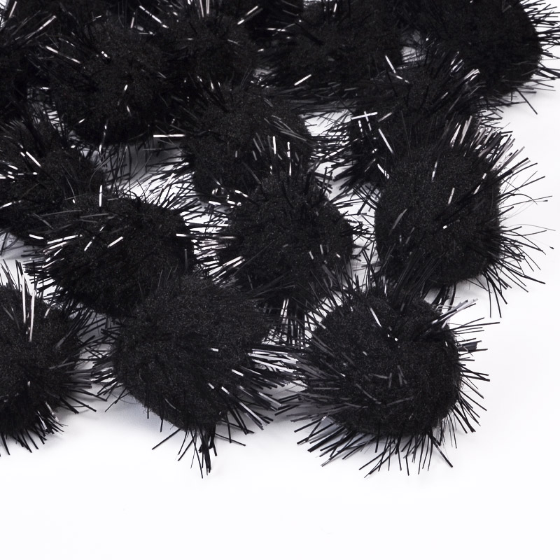 Помпоны с люрексом 2,5 см, Черные (DIF-052586)