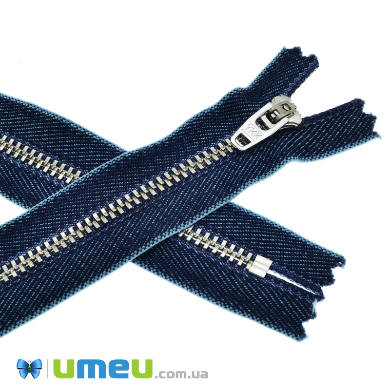 Блискавка (змійка) брючна металева нероз'ємна YKK, 18 см, Тип 4,5, Джинсовий, Срібло (ZIP-037421)