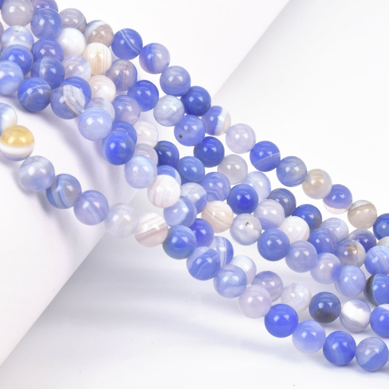 Намистини Агат блакитний, Натур. камінь, 6 мм, Круглі, 18 см (BUS-058046)