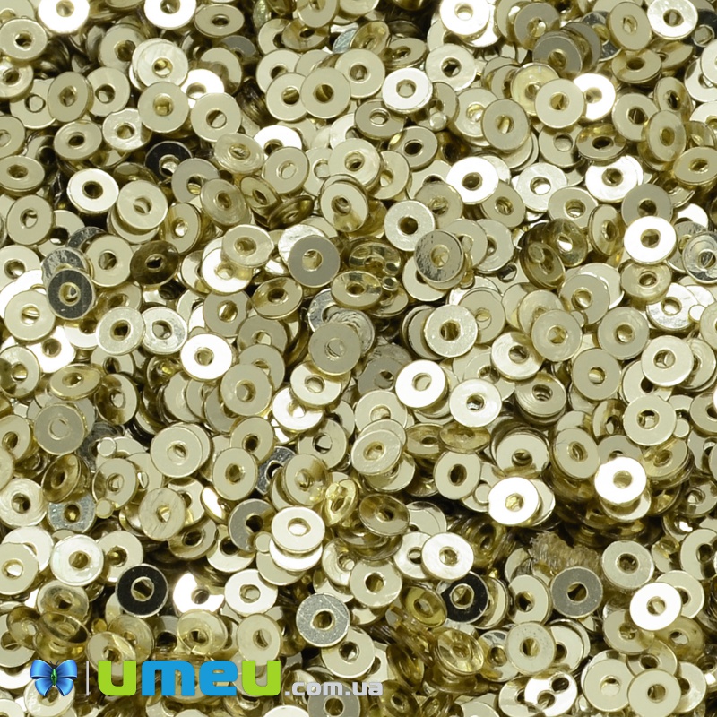 Пайетки Индия круглые плоские, 2,5 мм, Золотистые светлые (PAI-037544)