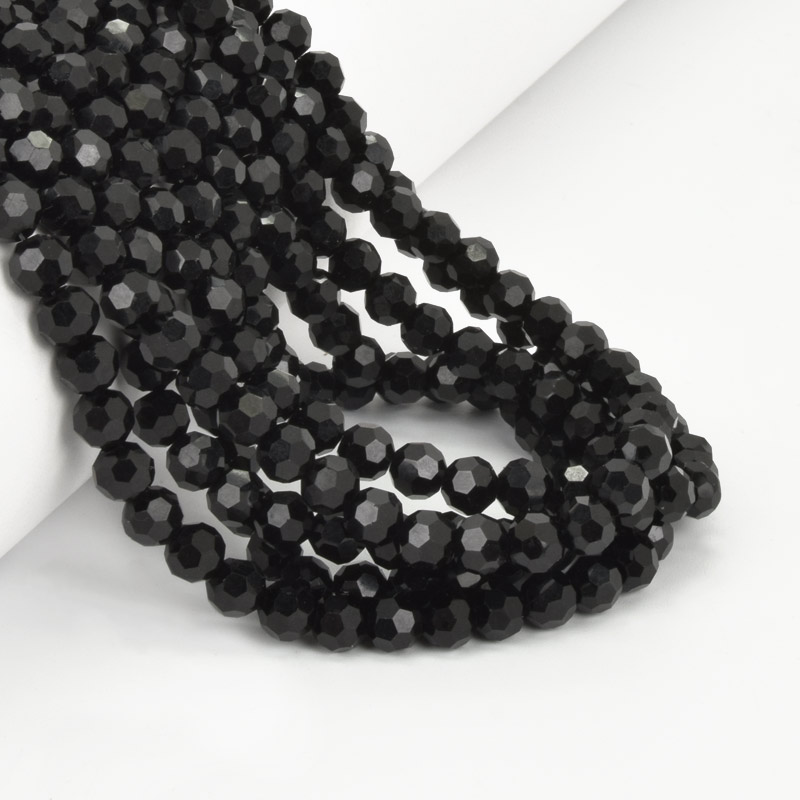 Бусины круглые граненые, 6 мм, Черные (BUS-057313)