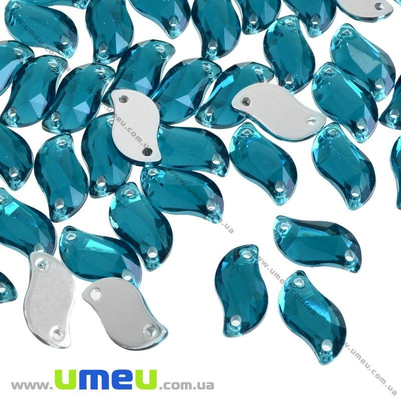 Пришивной кристалл пласт. Волнистый граненый, 12х6 мм, Бирюзовый (KAB-030621)