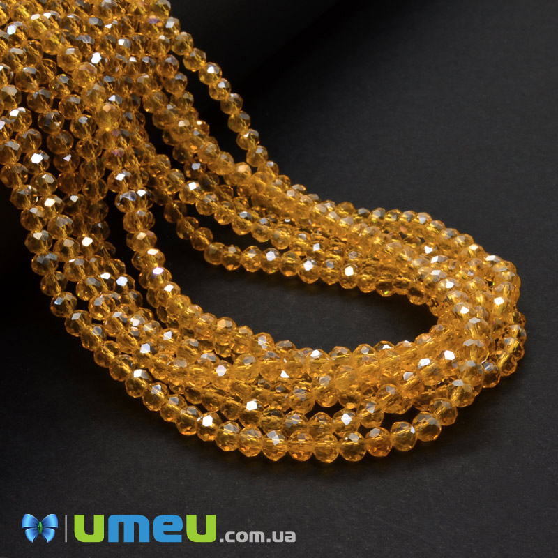 Бусины рондели, 4х3 мм, Оранжевые АВ (BUS-049089)