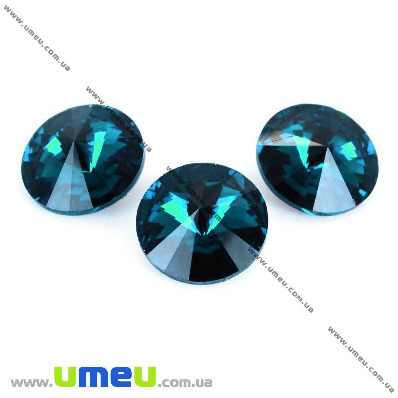 Риволи стеклянный, Круглый граненый, 12 мм, Бирюзовый (KAB-010072)