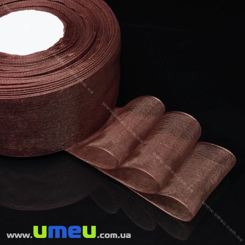 Стрічка з органзи, 40 мм, Коричнева (LEN-019694)