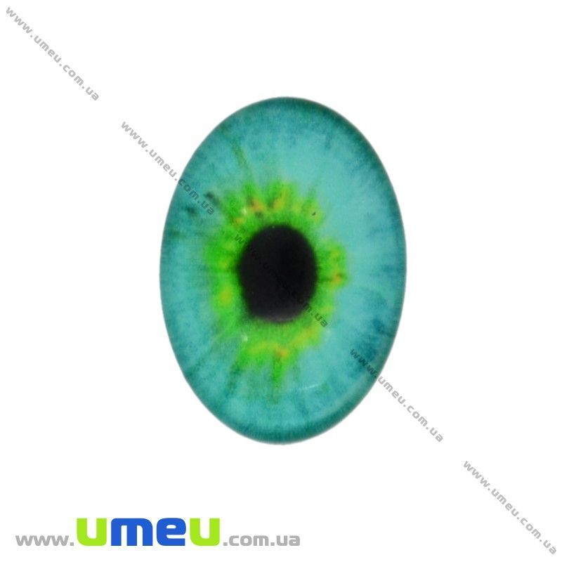 Кабошон скляний з принтом Око, 18х13 мм, Бірюзовий, Овал (KAB-018711)