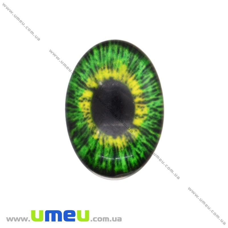 Кабошон скляний з принтом Око, 18х13 мм, Зелений, Овал (KAB-018704)