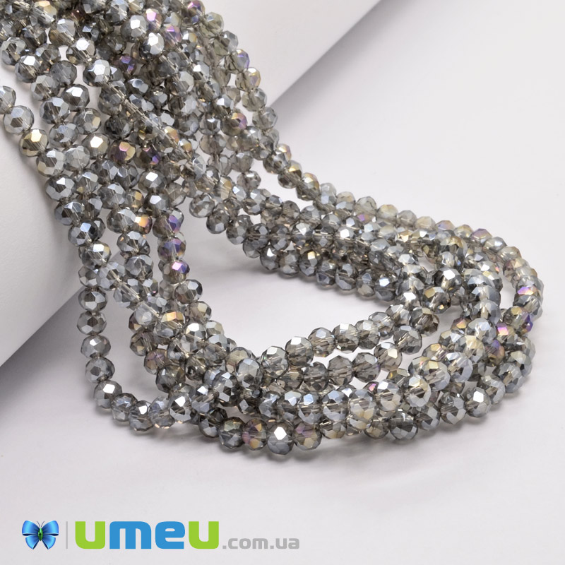 Бусины рондели, 4х3,5 мм, Серо-зеленые АВ (BUS-049092)