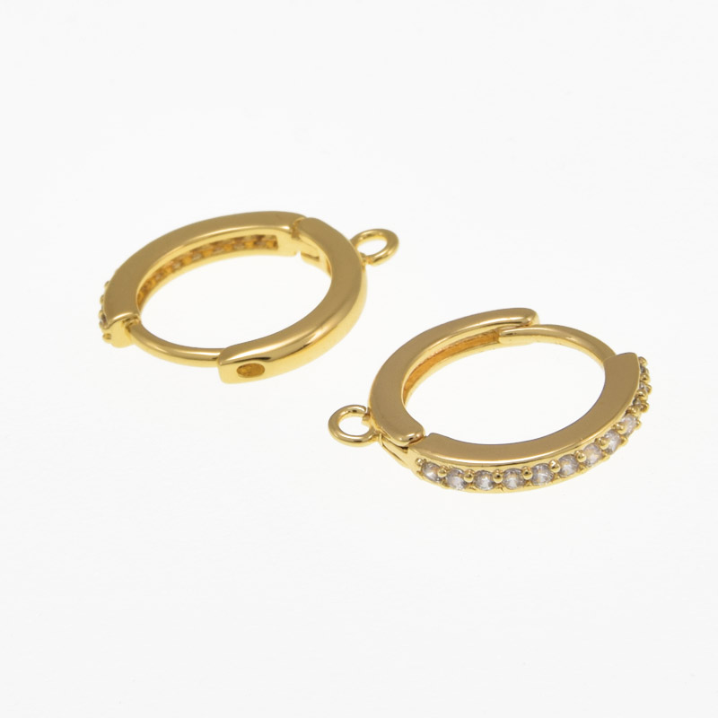 Швензи круглі, Латунь з покриттям 18 kt, Стрази куб. цирконій, 17х15х2 мм (OSN-059997)