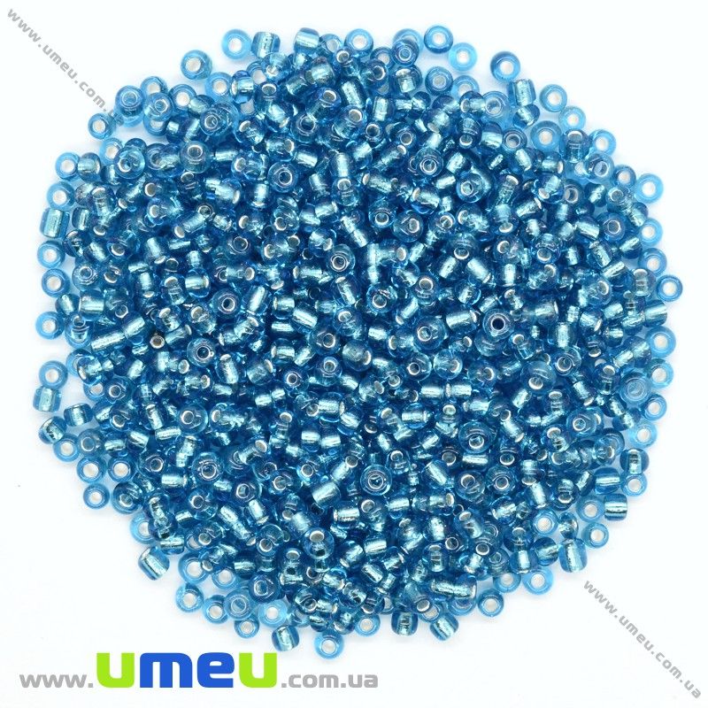 Бісер китайський середній, 8/0, Блакитний блискучий, 3 мм (BIS-026151)