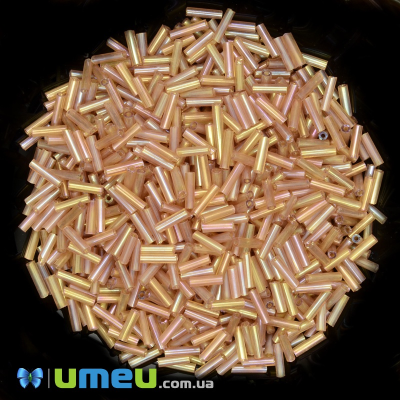 Бисер китайский стеклярус, 6 мм, Бежевый АВ прозрачный (BIS-037765)