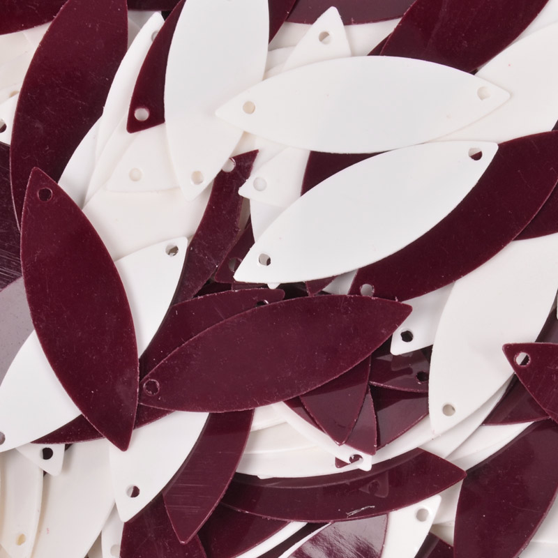 Паєтки Індія човник, 25х8 мм, Мікс бордово-білий (PAI-051887)