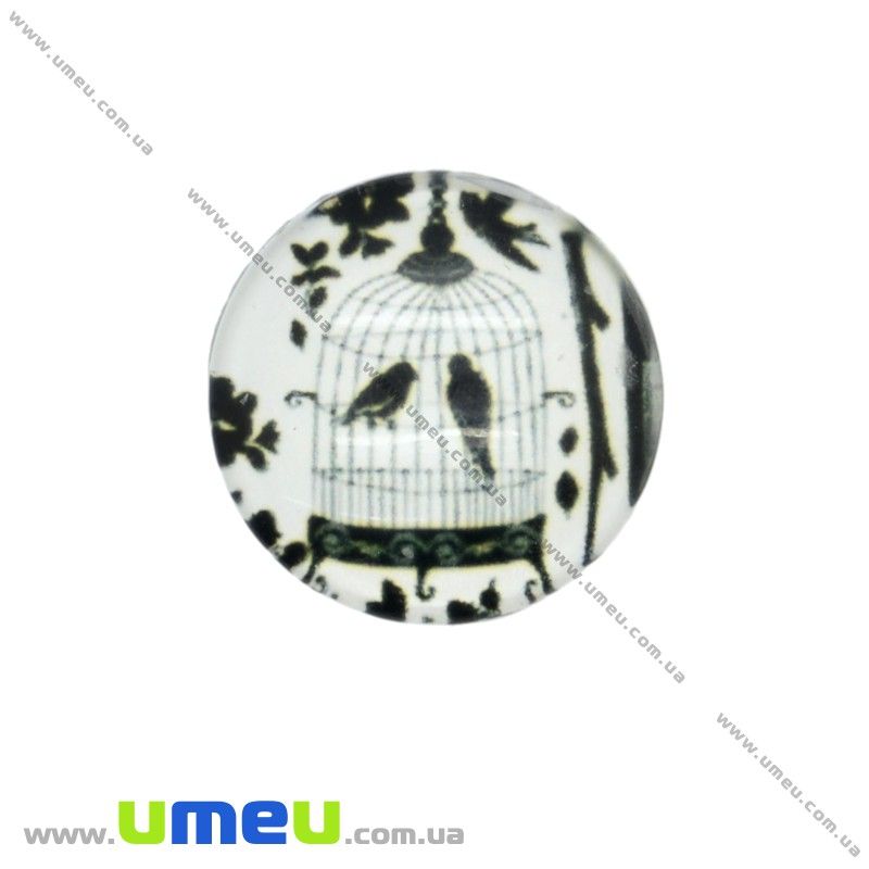 Кабошон стекл. с принтом Птичка, 18 мм, Круглый (KAB-019937)