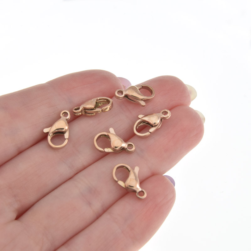 Замки-карабіни з нержавіючої сталі, 12х7 мм, Рожеве золото (STL-057075)