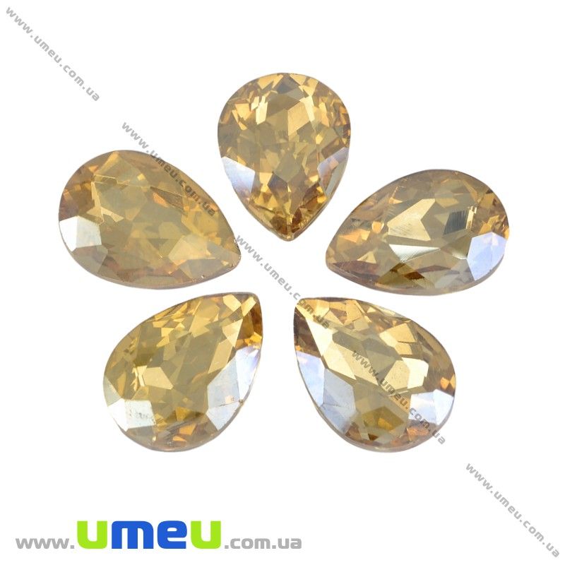 Риволи стеклянный, Капля граненая, 18х13 мм, Светло-бежевый (KAB-001991)