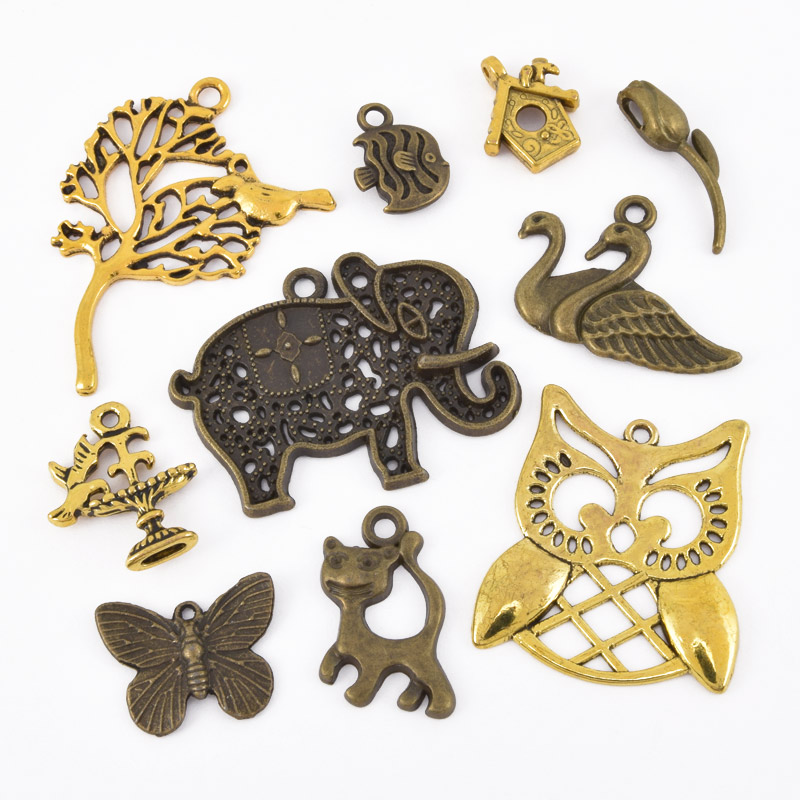 Набір підвісок метал. Тварини, Антична бронза і золото (POD-060741)