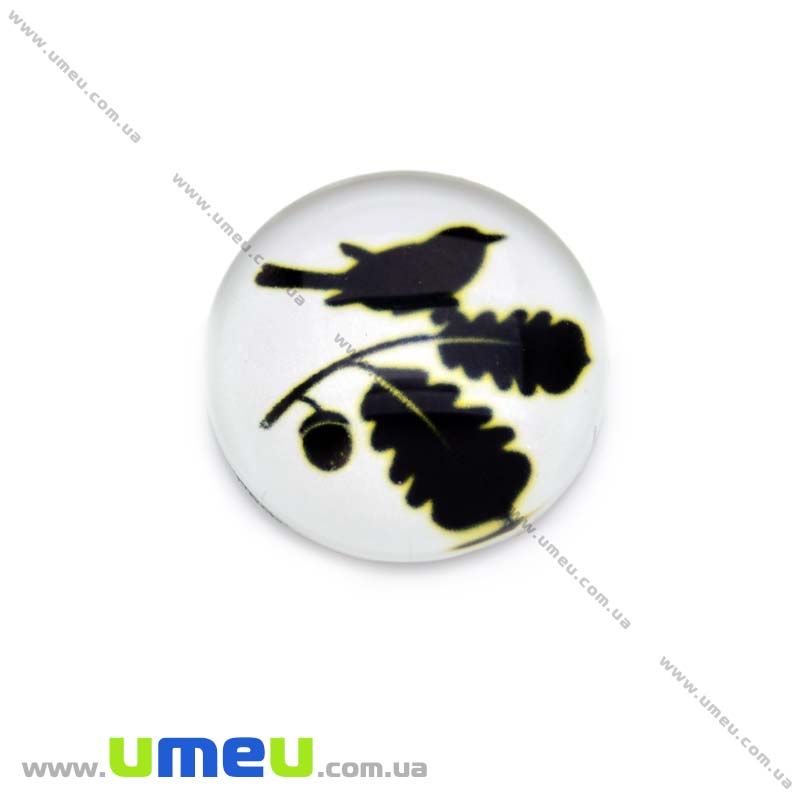 Кабошон стекл. с принтом Птичка, 18 мм, Круглый (KAB-013660)