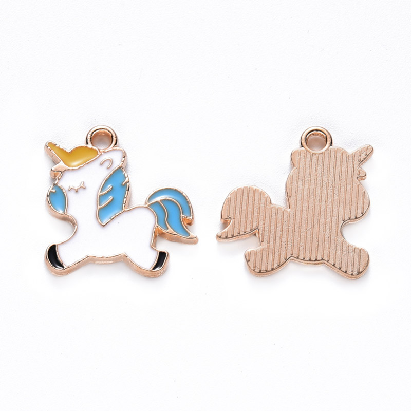Подвеска метал. Единорог бело-голубой, 18х18 мм, Золото (POD-053610)