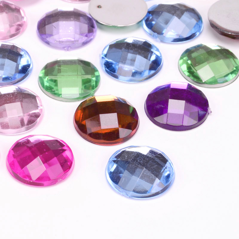 Кабошоны пластиковые, Круглые граненые, 14 мм, Микс (KAB-012509)