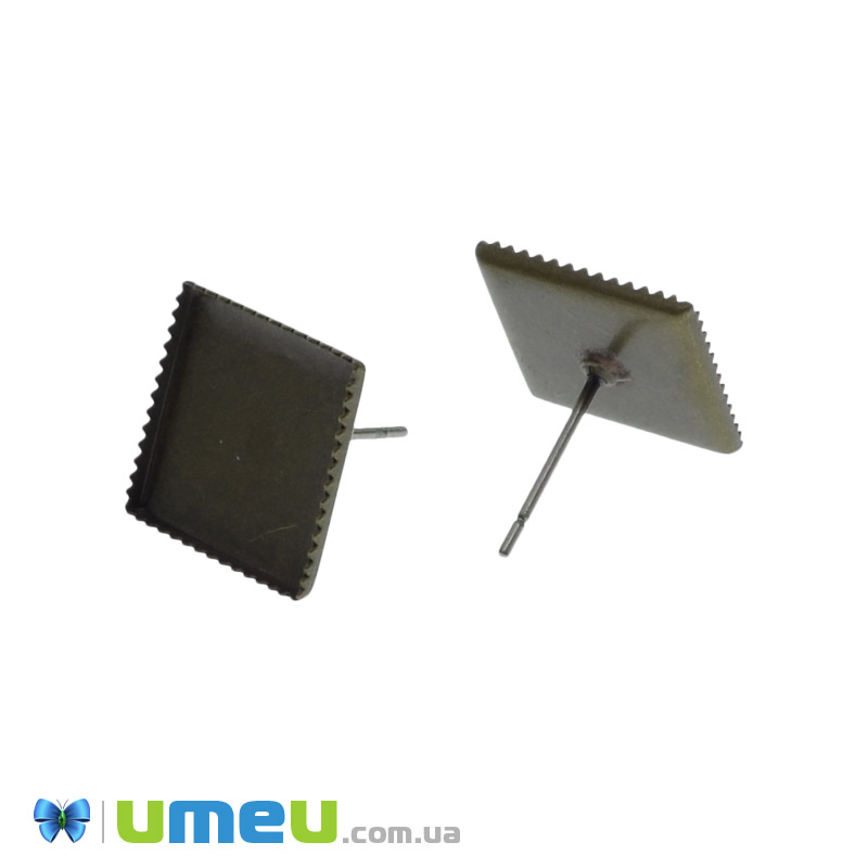 Пусеты с основой под заливку, Античная бронза, 13х13 мм (OSN-039930)