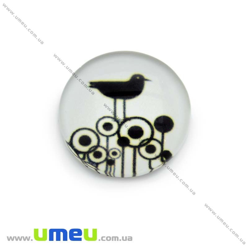 Кабошон стекл. с принтом Птичка, 18 мм, Круглый (KAB-013662)