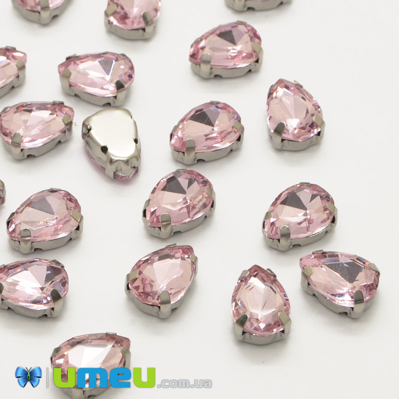 Шатон крапля 10х7 мм, Темне срібло, Рожевий (KAB-040757)