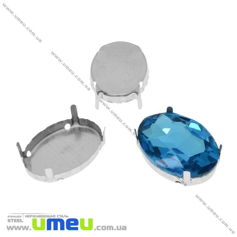 Оправа-цапы из нержавеющей стали под риволи Овальная, 25х18 мм, Темное серебро (STL-029938)