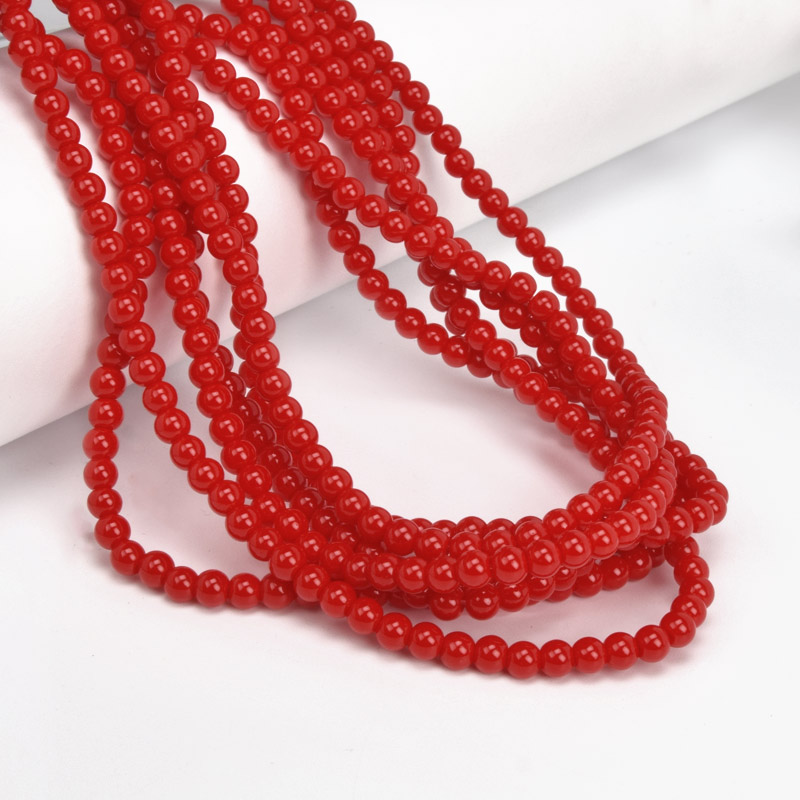 Намистини скляні, 4,5 мм, Круглі, Червоні (BUS-057231)