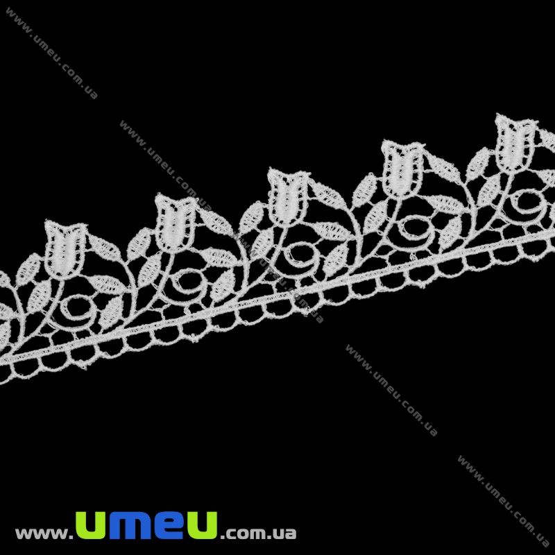 Мереживо плетене Тюльпани, 37 мм, Біле (LEN-011920)