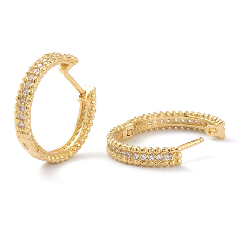 Сережки-кільця Huggie Позолота 18 kt зі стразами куб. цирконій, 22,5х4 мм (OSN-053098)