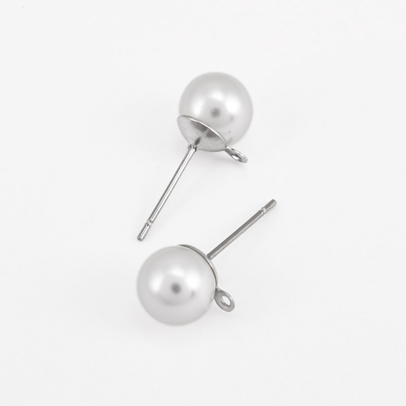 Пусети з нерж. сталі з намистинкою 8 мм, Темне срібло (STL-061303)