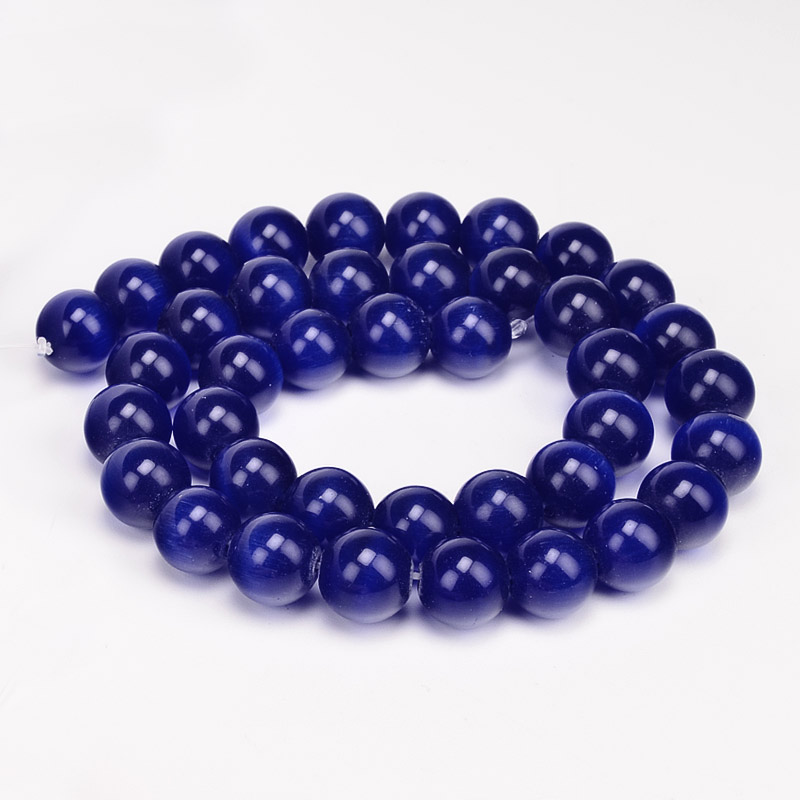 Бусины Кошачий глаз, Синт. камень, 10 мм, Синие, Круглые (BUS-054241)