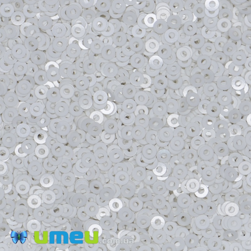 Пайетки Италия круглые плоские, 2 мм, Белые №1004 Bianco Ghiaccio Opaline (PAI-039169)