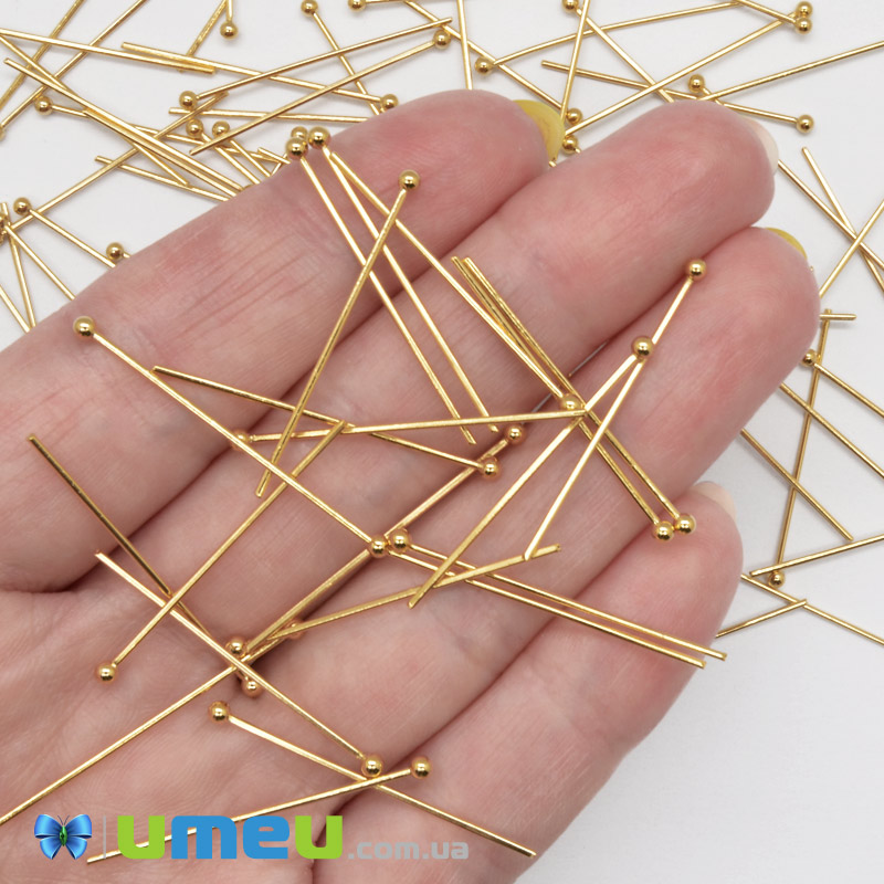 Гвоздики з кулькою з нерж. сталі, 30 мм, Покриття 24 kt (STL-056231)