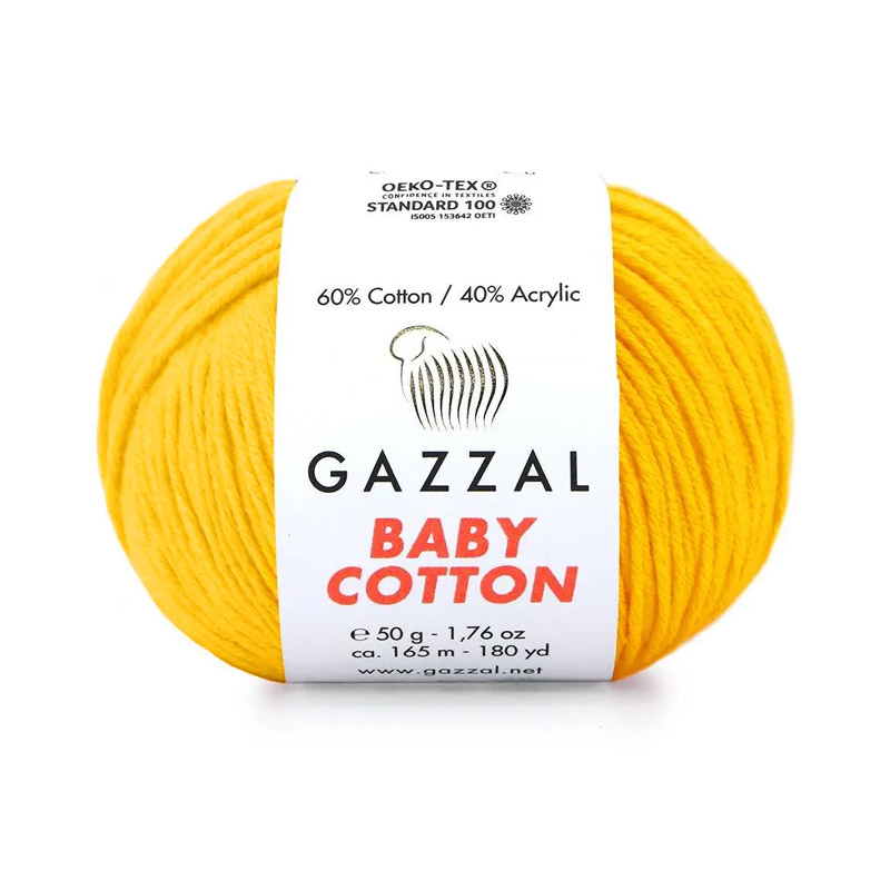 Пряжа Gazzal Baby Cotton №3417, 50 г, 165 м, Желтая (YAR-060764)