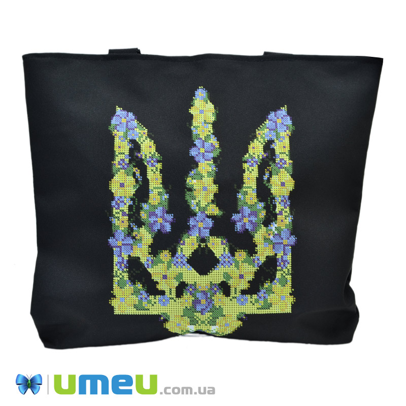 Сумка з принтом під вишивку, Трезуб, Чорна (SXM-044491)